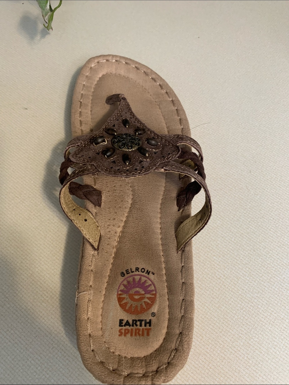 Earth Spirit Taupe Floral Cutout Thong Sandals - Picture 3 of 6